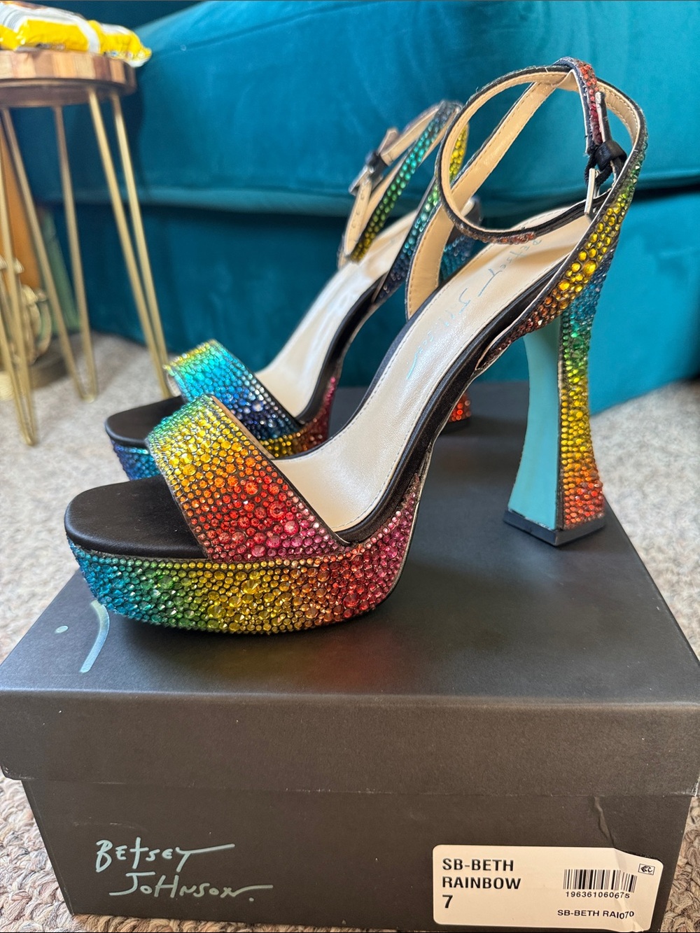 Betsey Johnson Rainbow Crystal Platform Heels